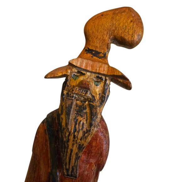 Cowboy Hillbilly Statue Hand Carved Wooden Folk Art Sculpture 11 Inch Vintage - Picture 10 of 16